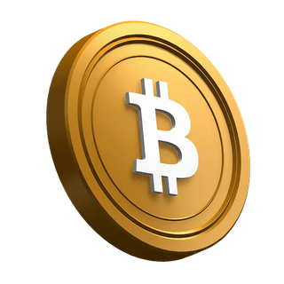 BTC de Bitcoin, moneda en posición inclinada dentro del diseño de la sección hero